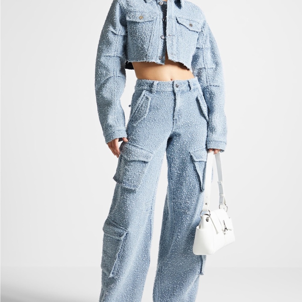 Cropped Denim Jacket & Denim Cargo Matching Set